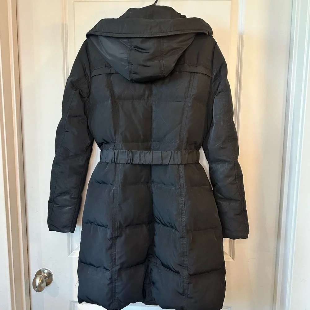 Calvin Klein Black Belted Duck Filled/Waterfowl Feathers Down KneeLength Coat,XS